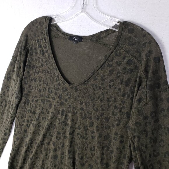 RAILS Sami Long Sleeve Top Linen Blend Cheetah Print Olive Green V-neck size S - Picture 4 of 12